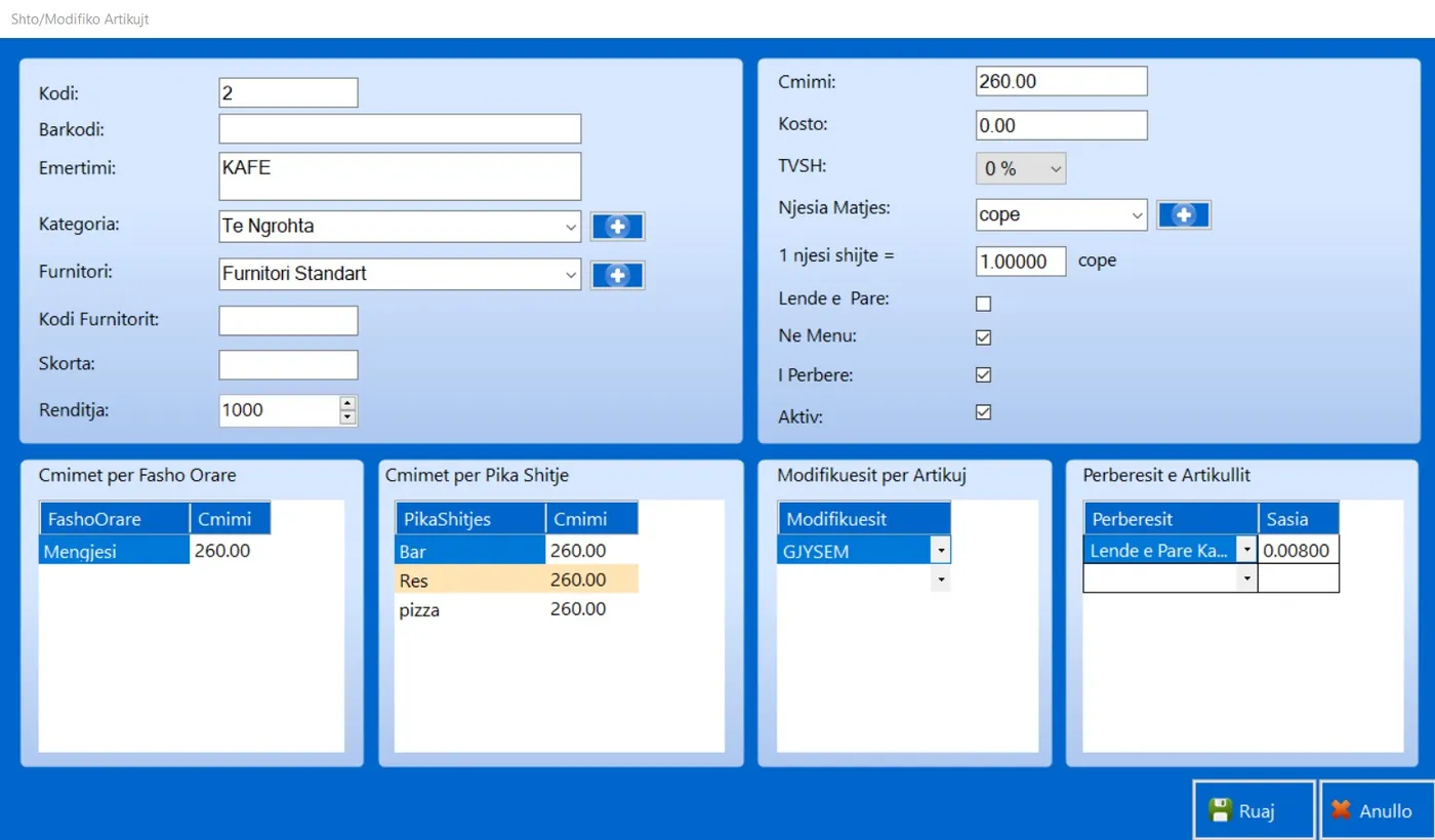 RestoBar+ item setup and configuration