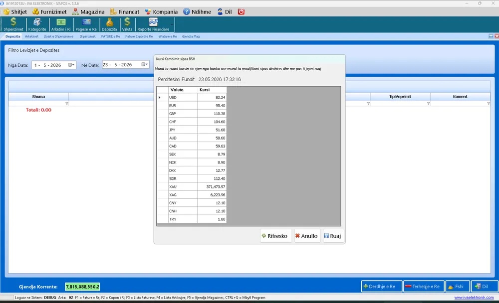 IVAPOS multi-currency invoicing screen with exchange-rate fields