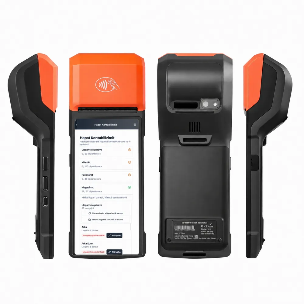 Side and back views of the Android Fiscal Cash Register highlighting industrial build