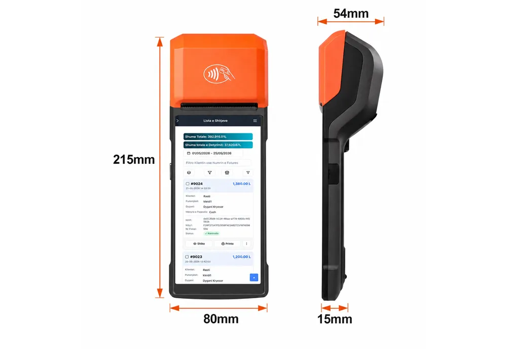 Android Fiscal Cash Register size view highlighting its compact form factor