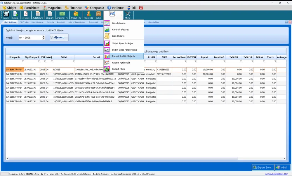 IVAPOS sales reports screen with document lists