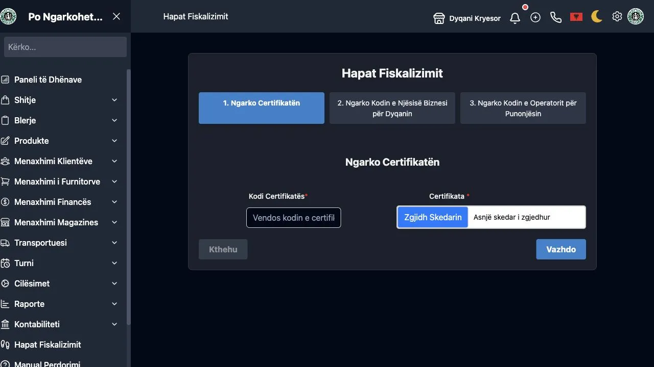 WebPOS fiscalization steps for certificate, business unit, and operators