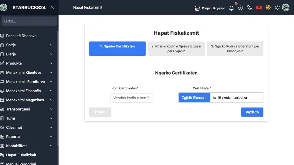 WebPOS fiscalization steps for certificate, business unit, and operators