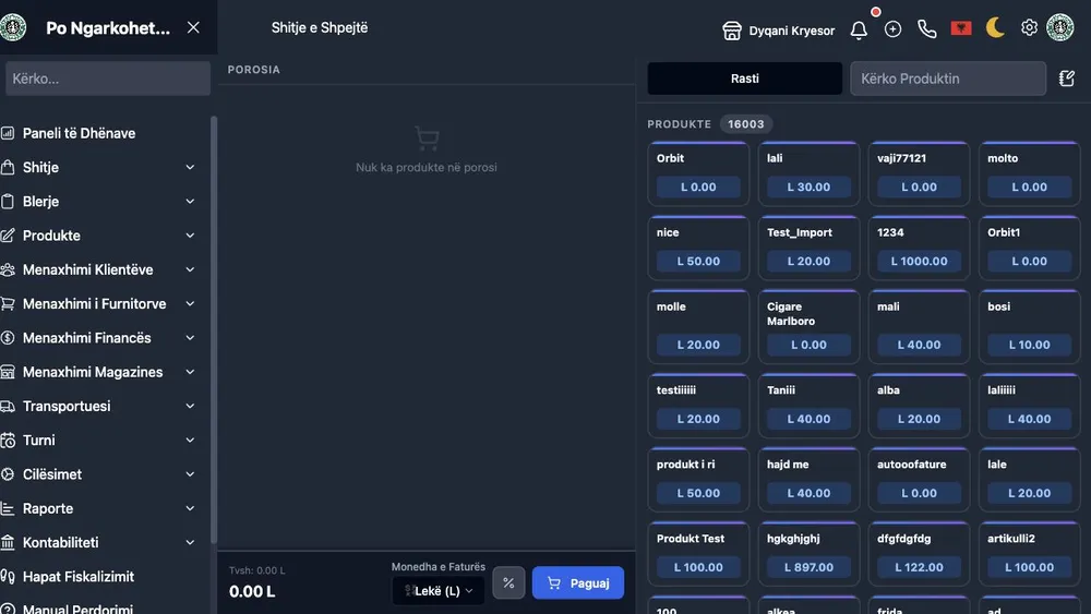 WebPOS quick sale screen with product search and basket
