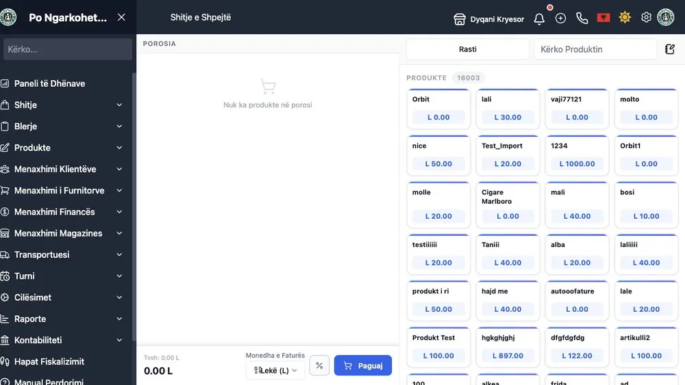 WebPOS quick sale screen with product search and basket