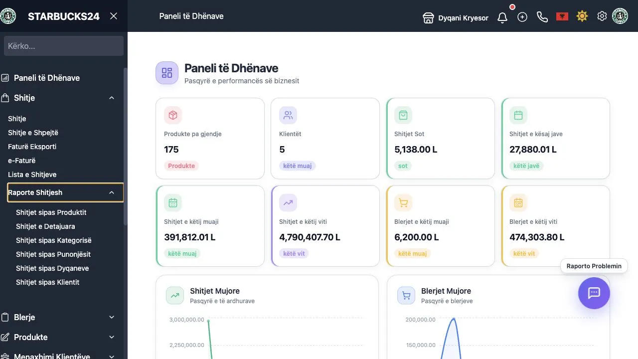 WebPOS menu for sales, sales reports, and fiscal actions